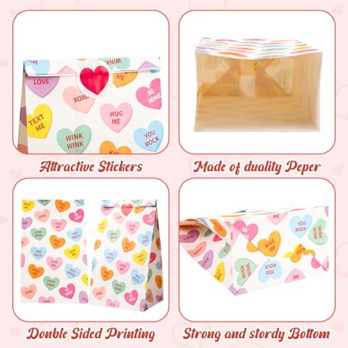 FEBSNOW Valentines Day Gift Bags 20PCS Conversation Hearts Paper Treat Bags