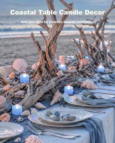 Homemory 12-Pack Light Blue Flameless Battery Tea Light Candles, 200+ Hours