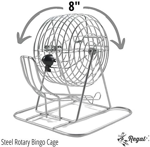 Regal Bingo Family Game Set for Adults and Kids - Includes 8 Inch Bingo Wheel Cage, 75 Balls, Master Board, 4 Shutter Slide Cards - Fun Family Bingo Night