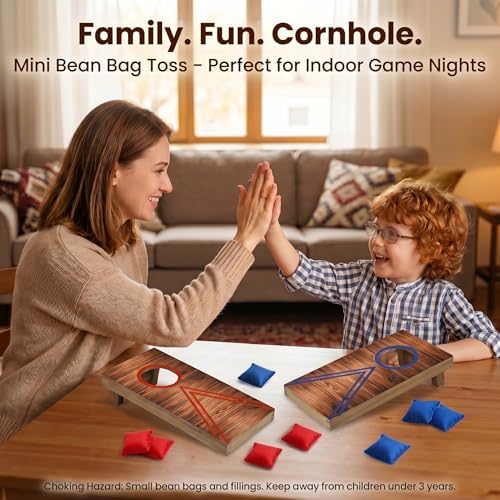 Mini Cornhole Set for Adults, Tabletop Bean Bag Toss Game with 2 Wooden Boards and 8 Bean Bags, 10.12 x 5.71 in Desktop Cornhole Games for Office, Home, Game Night, Party Gift