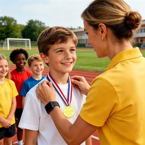 100 Pieces Gold Medals for Kids Medals for Awards Plastic Winner Award Medals for Sports, Competition, Talent Show, Spelling Bee Birthday Party Favors Gifts
