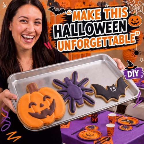 Teenyyou 3 Pcs 7.5 Inch Large Halloween Cookie Cutters Set Extra Large Pumpkin Bat Spider Shapes Stainless Steel Metal Giant Cookie Cutters Molds for Halloween Day Baking Party Kitchen Accessories