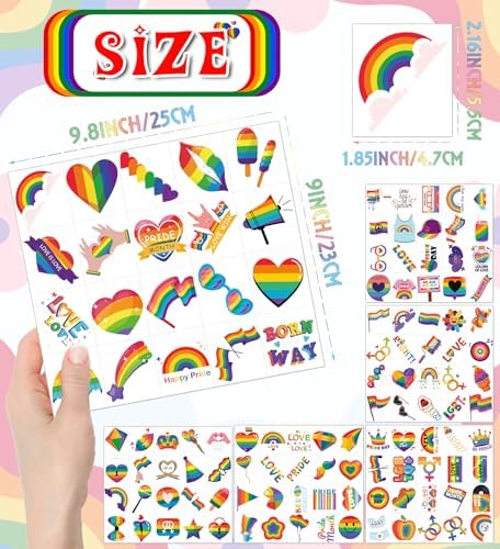 HSHFAMIIY Pride Accessories - Pride Tattoos, 120Pcs Pride Temporary Tattoos for Adults – Rainbow LGBTQ Fake Tattoos Waterproof, Love is Love Gay Pride Accessories for Parade, Pride Decorations