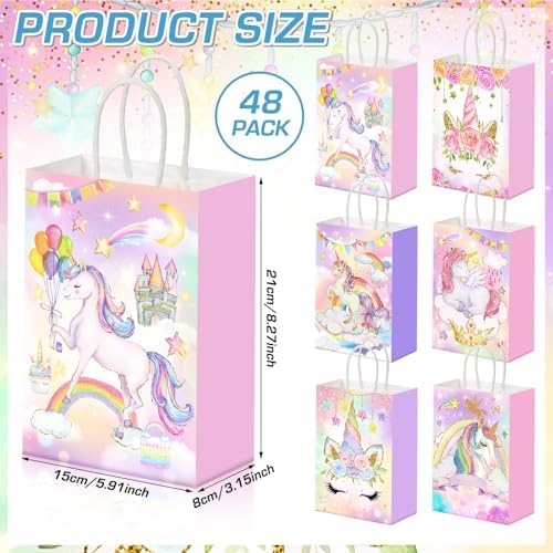 Kolldenn 48 Pcs Unicorn Party Favor Bags with Handles Unicorn Goodie Bags