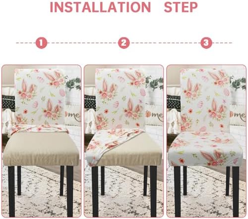 Easter Chair Covers Set of 4 Spring Bunny Ears Floral Dining Room Slipcovers Stretch Parsons Chair Seat Protectors Spring Easters Decor-4PCS