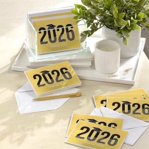Hallmark Graduation Thank You Cards, 40-Pack (Black, Gold, Class of 2026)