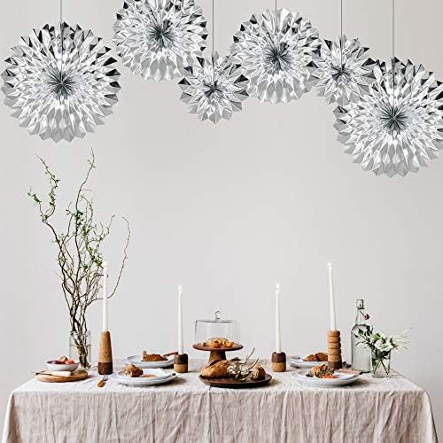 6-Pack Silver Party Decorations, Hanging Paper Fans Wall Decor