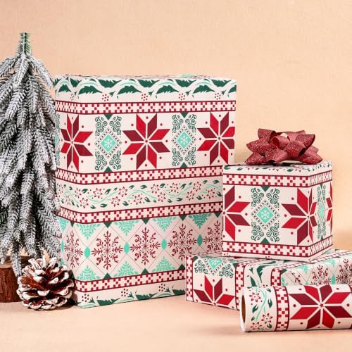 LaRibbons Vintage Kraft Christmas Wrapping Paper Fair Isle 17 In x 33 Ft