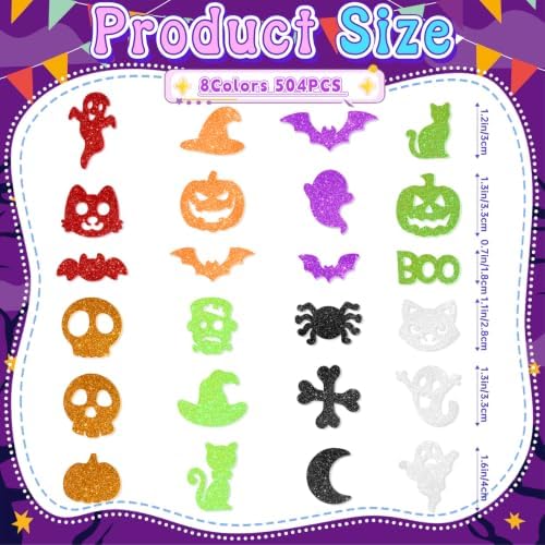 504 PCS Halloween Foam Stickers, Glitter Halloween Stickers, 8 Sheets