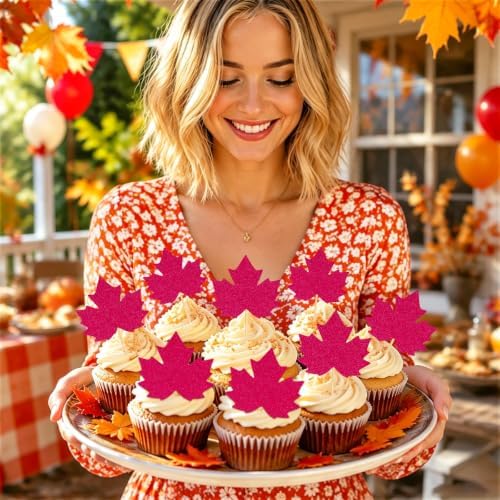 40Pcs Fall Leaf Cupcake Toppers Thanksgiving Cake Decorations