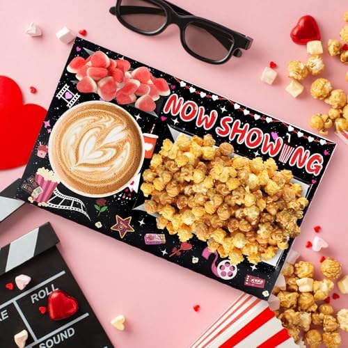 48 Pcs Valentine's Day Party Supplies - Movie Night Paper Snack Trays & Decorations - Heart Love Party Favors - Family Movie Popcorn & Drink & Candy Box