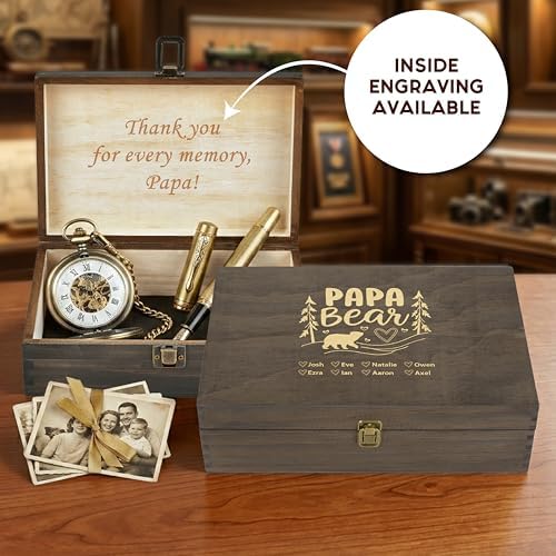 Personalized Gift for Dad or Grandpa, Engraved Wooden Family Memory Box