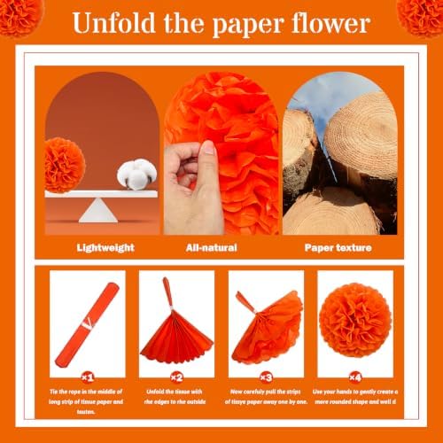 Recosis Orange Party Decorations, 18 Pcs Paper Pom Poms Decorations