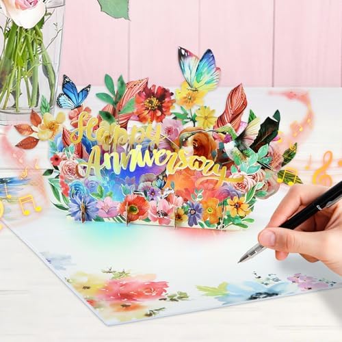FaCraft Large Anniversary Card for Couple - 3D Pop Up Music & Light Valentines Wedding Anniversary Card Gifts with Envelope, Blank Insert and Seal, for Spouse Husband Wife Him Her