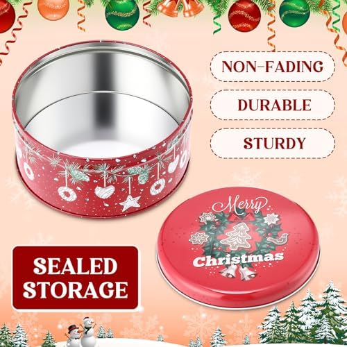 LemonRoad 18 Pack 5.2 Inch Round Christmas Cookie Tins with Lids for Gift Giving Holiday Treats, Metal Empty Candy Tin Containers, Small Xmas Cookie Jar for Baking Party Favors(Classic Style)