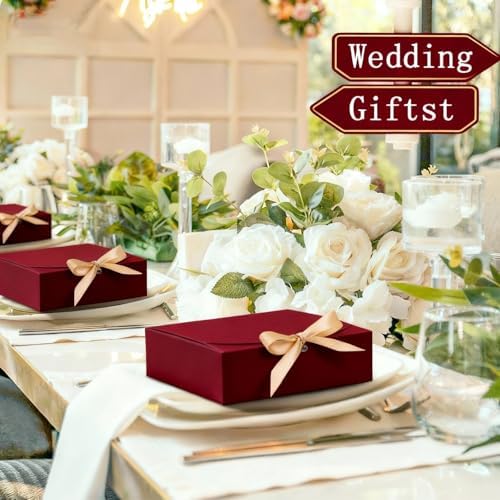 10pack Gift Boxes with Lids, Red Gift Boxes for Presents with Ribbons