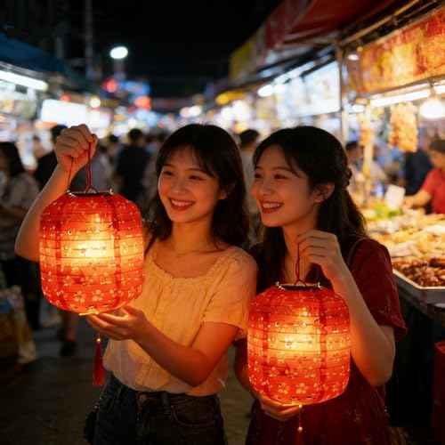 10PCS Red Paper Lanterns with LED Lights,Cute 6 Inch Lantern Hanging Paper Lanterns Lamp for Lunar New Year Spring Ceremony Wedding,Mid-Autumn, Party Decoration