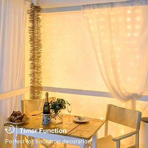 echosari Curtain Lights Battery Operated 6.6×6.6ft with Remote Timer