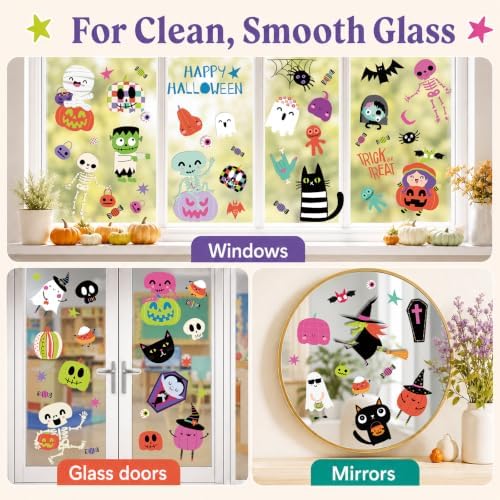 9 Sheet Halloween Window Clings for Kids, Ghost Skeleton Bat Stickers Decor