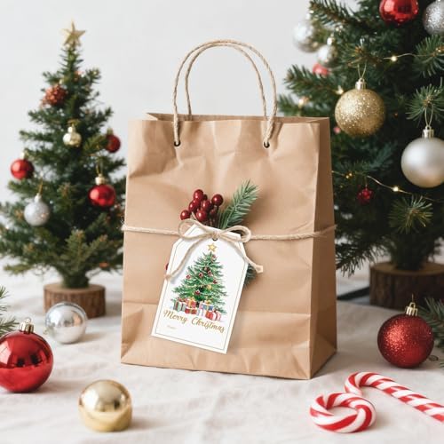 joycraft 50Pcs Merry Christmas Tags with String, Christmas Tree Gift Tags