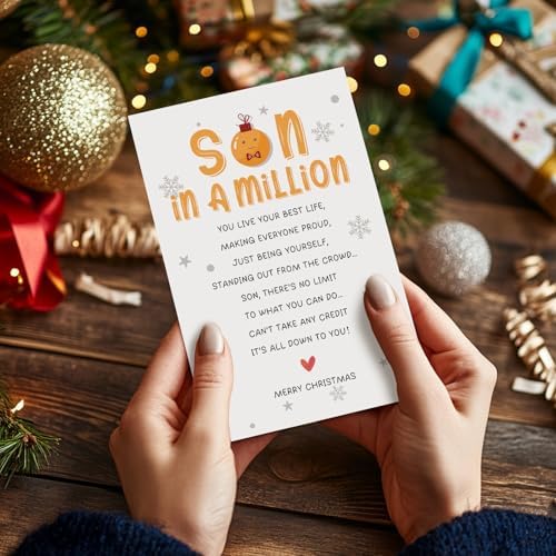 Merry Christmas Card for Son, Poem Son Christmas Card from Mom Dad, Heartfelt Xmas Cards Gift for Child from Parents