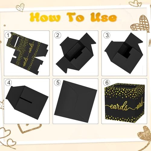 QISOLIY Black Card Box for Party with Gold Foil Dots, 8.7" Gift Card Holder and Money Box for Wedding, Baby Shower, Birthday, Graduation, Retirement, Anniversary Decorations