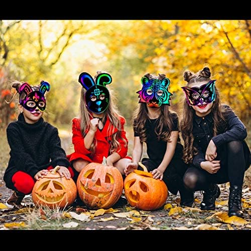 Animal Scratch Masks for Kids, 52Pcs Rainbow Magic Scratch Paper Masks