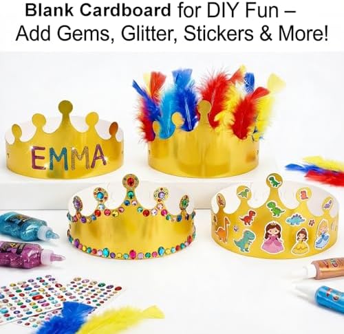 Okllen 100 Pcs Gold Paper Crowns for Adult, Bulk Adjustable Party Hats for Birthday, Baby Shower, Photo Props, Celebration Supplies (Foldable)