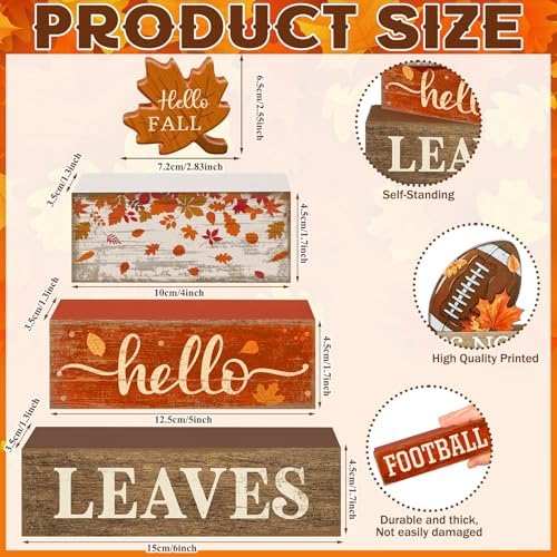 Moucuny 4 Pcs Fall Table Decorations for Home, Maple Leaf Wooden Sign Set