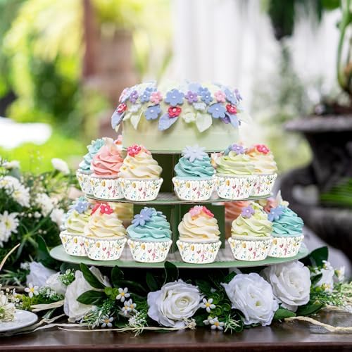 Whaline 300Pcs Floral Cupcake Liners Spring Flowers Paper Baking Cups Colorful Wildflower Muffin Liner Cupcake Wrappers for Baby Shower Bridal Shower Wedding Party Baking Supplies, 2 x 1.2 Inch