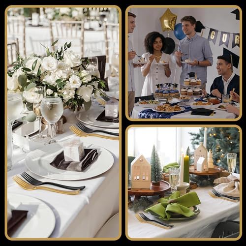 Kochorie 180 Pcs Black and Gold Plastic Forks Graduation Disposable Silverware Heavy Duty Plastic Cutlery Set Durable Utensils Flatware for Graduation Party Wedding Birthday Supplies and Daily Use