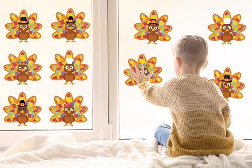 Renbuzhu 36PCS Thanksgiving Crafts Bulk: Turkey Paper Suncatchers DIY Kit for Fall Activities Decorations, Window Stained Glass Effect Art Supplies