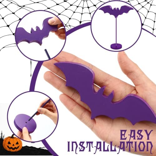 Geetery 6 Pieces Halloween Table Decorations Wood Bat Decor, Purple Orange