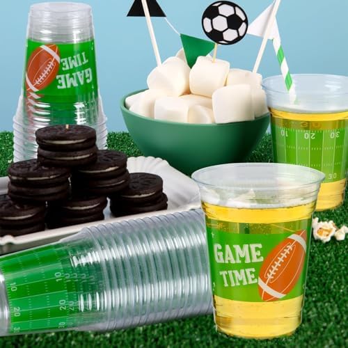 GuassLee 50 Football Party Cups 12OZ Disposable Clear Plastic Football Cups for Tailgate Football Game Sports, Watch Party, Backyard Party Decorations Supplies Favors