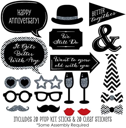 Wedding Anniversary Photo Booth Prop Kit, DIY Cardstock Props - 20pc
