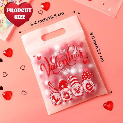 Valentines Cellophane Gift Bags, 80 PCS Valentines Treat Bags, Plastic Valentine Candy Cookies Snacks Goodies Sealing Bag with Handles for Valentine's Day Kids Party Favor Supplies Classroom Exchange