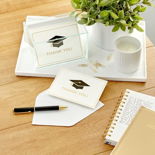 Hallmark Blank Graduation Thank You Cards, 40-Pack (Black and Gold)