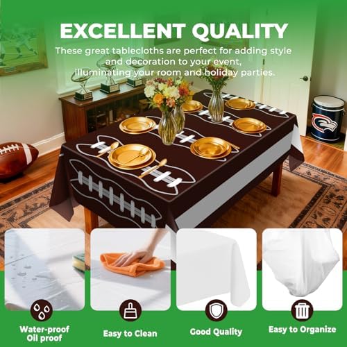 6 Pack Football Party Decorations Premium Disposable Plastic Tablecloth 54" x 108" Table Cloths Include 3 Green and 3 Brown for 6 to 8 Foot Tables Parties Decoration Supplies (Football Green Brown)