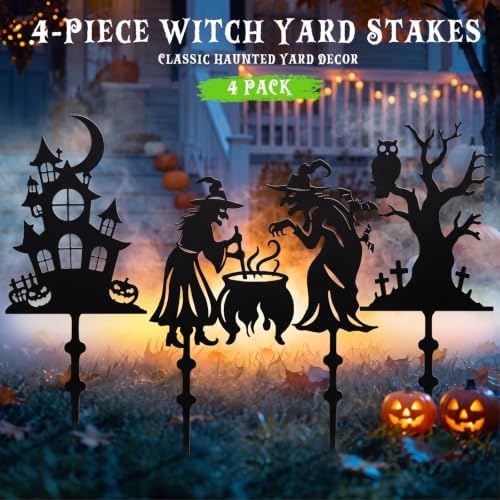Halloween Solar Lighted Yard Stakes, 4-Pack (Witch Yard Stakes)