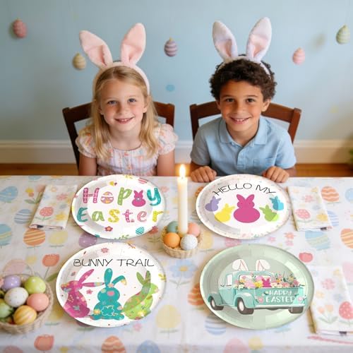 48 PCS Easter Paper Plates, Bunny Party Plates 7 inch Disposable Green Cake Dessert Plate for Holiday St Patricks Day Party Supplies (Easter)