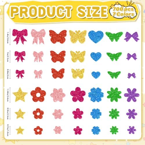 Foam Stickers, 700 PCS Glitter Foam Butterfly Flower Heart & Bow Stickers