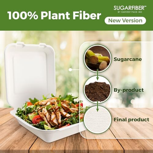 8X8 inch Compostable White Square Clamshell Take Out Food Containers togo
