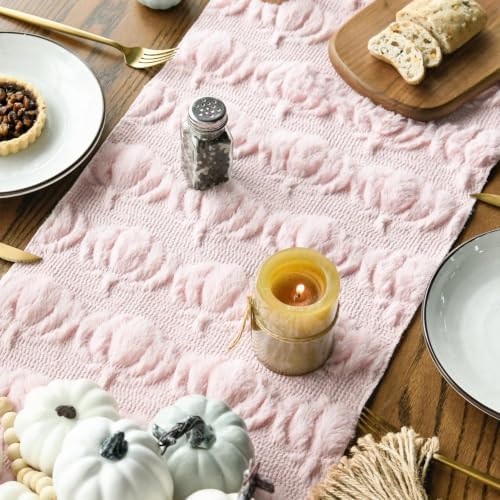 Artoid Mode Pink Soft Faux Fur Pumpkins Fall Table Runner 13x90 Inch