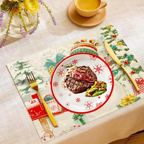 SHUYU 50 Count 7 Inch Round Christmas Snowflake Paper Plates, Red and White Holiday Disposable Dinner Plates Festive Winter Party ableware