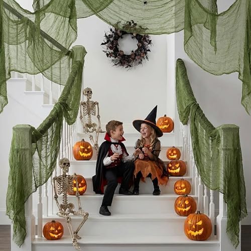 200" x 85" Halloween Dark Green Creepy Cloth, Scary Spooky Fabric Gauze