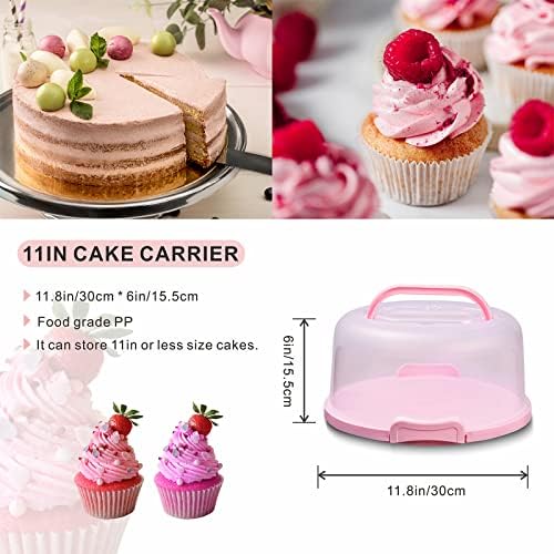 10in Plastic Cake Carrier with Handle, Round Cake Holder with Lid Pink Cake Container for 6in/8in/10in Cake(pink)