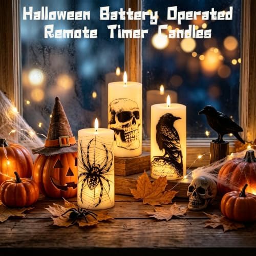 Eldnacele Skull Halloween Flameless Candles Battery Operated Remote Timer