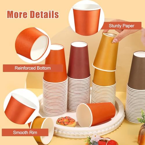 Kochorie 100 Pack 12 Ounce Disposable Fall Thanksgiving Paper Cups, Autumn Party Cups, Drinking Cups for Holiday Party Supplies DIY Crafts, 4 Colors
