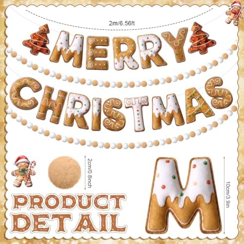 Mindsoft 4pcs Felt Merry Christmas Banner, Gingerbread Man Pom Pom Garland