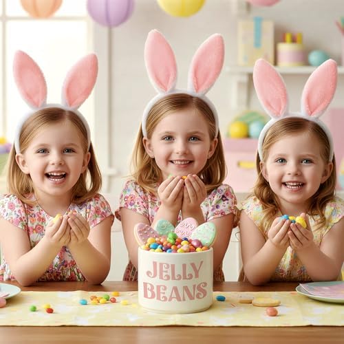 Easter Candy Dish Cauldron - Mini Ceramic Candy Bowl Tiered Tray Centerpiece Decoration, Easter Snack Serving Bowl Table Wishes Accents for Party Birthday Home Kitchen Events (Jelly Beans)